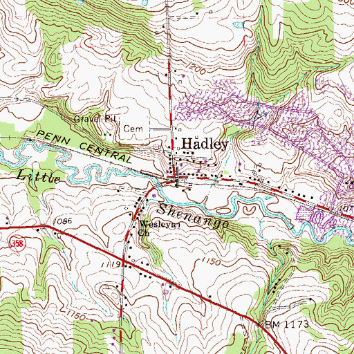Topographic Map of Hadley, PA