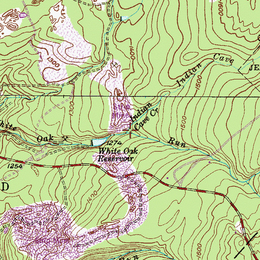 Topographic Map of Indian Cave Creek, PA