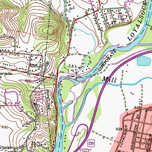 Topographic Map of Mill Creek, PA