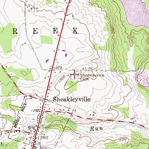 Topographic Map of Sheakleyville Cemetery, PA