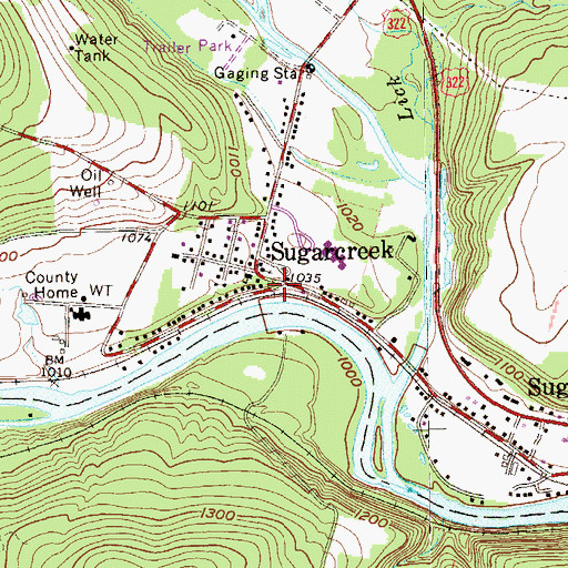 Topographic Map of Sugarcreek, PA