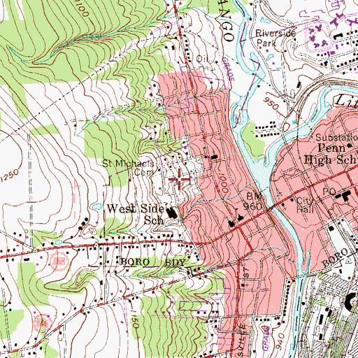 Topographic Map of West Side School, PA