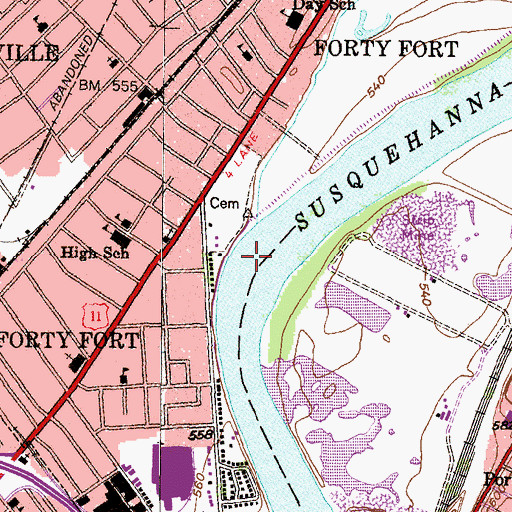 Topographic Map of Abrahams Creek, PA