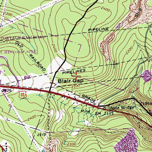 Topographic Map of Blair Gap, PA