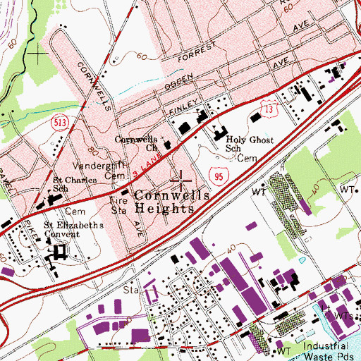 Topographic Map of Cornwells Heights, PA