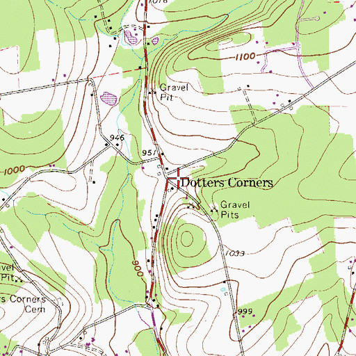 Topographic Map of Dotters Corners, PA