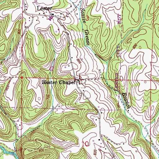 Topographic Map of Hesters Chapel Church of Christ, AL
