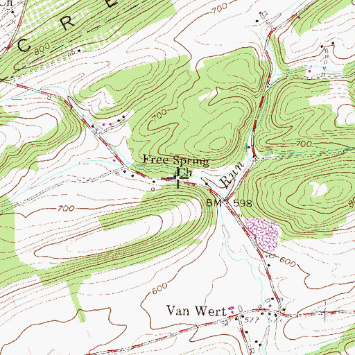 Topographic Map of Free Spring Church, PA