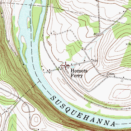 Topographic Map of Homets Ferry, PA