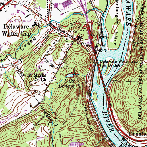 Topographic Map of Lenape Lake, PA