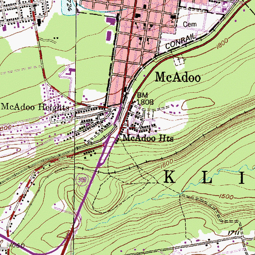 Topographic Map of McAdoo Heights, PA