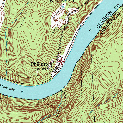 Topographic Map of Phillipston, PA