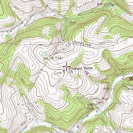 Topographic Map of Pleasant Ridge Church, PA
