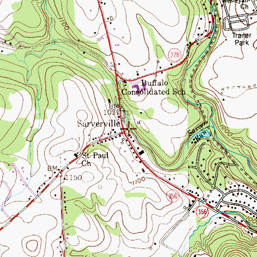 Topographic Map of Sarversville, PA