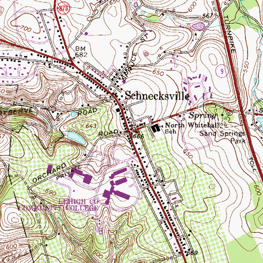 Topographic Map of Schnecksville, PA