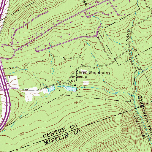 Topographic Map of Seven Mountain Camp, PA