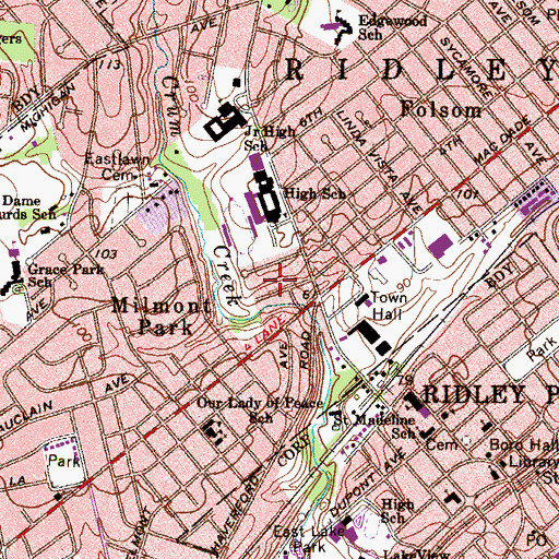 Topographic Map of WRSD-FM (Folsom), PA
