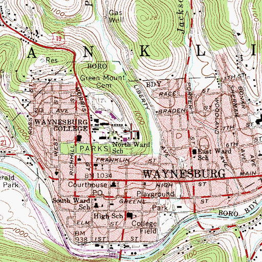 Topographic Map of WCYJ-FM (Waynesburg), PA