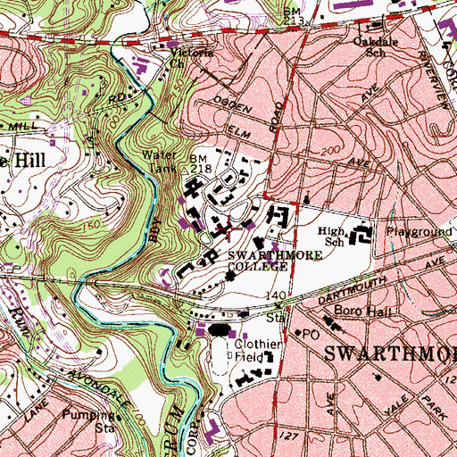 Topographic Map of WSRN-FM (Swarthmore), PA