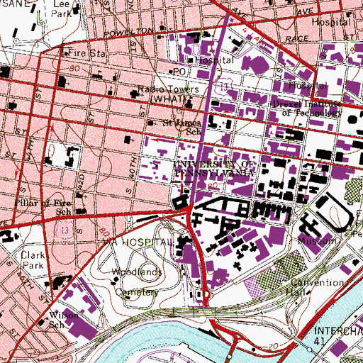 Topographic Map of WXPN-FM (Philadelphia), PA