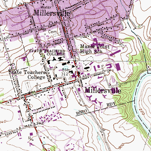 Topographic Map of WIXQ-FM (Millersville), PA