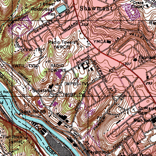 Topographic Map of WCAU-FM (Philadelphia), PA