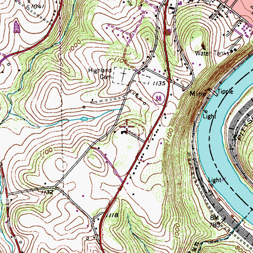 Topographic Map of WVCS-FM (California), PA