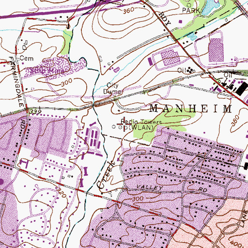 Topographic Map of WLAN-FM (Lancaster), PA