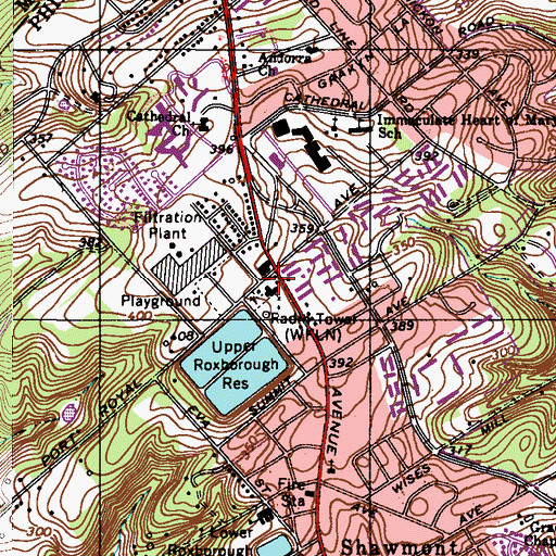 Topographic Map of WFLN-FM (Philadelphia), PA