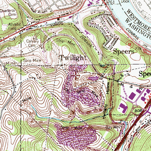 Topographic Map of WESA-FM (Charleroi), PA