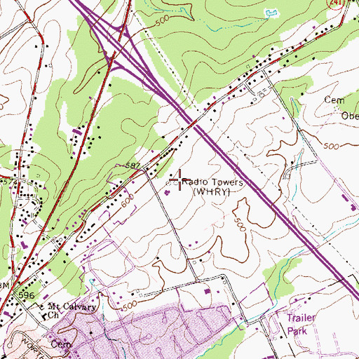 Topographic Map of WRKZ-FM (Elizabethtown), PA