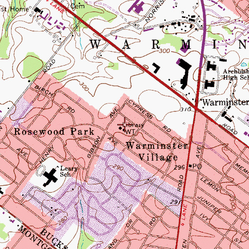 Topographic Map of WCSD-FM (Warminster), PA
