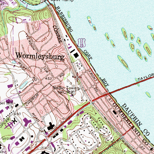 Topographic Map of WMSP-FM (Harrisburg), PA