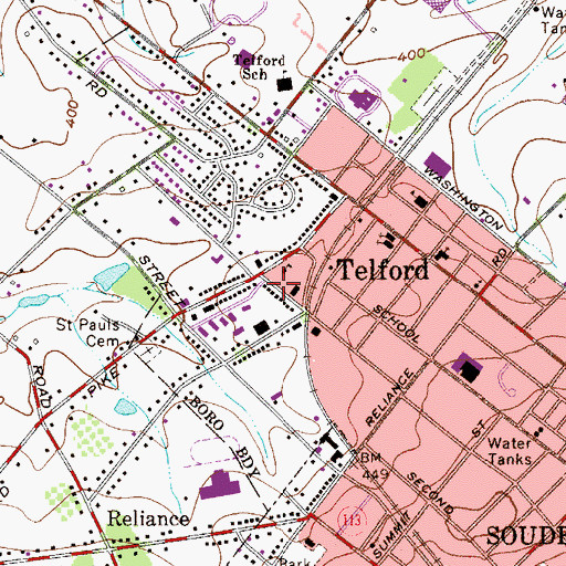 Topographic Map of WBMR-FM (Telford), PA