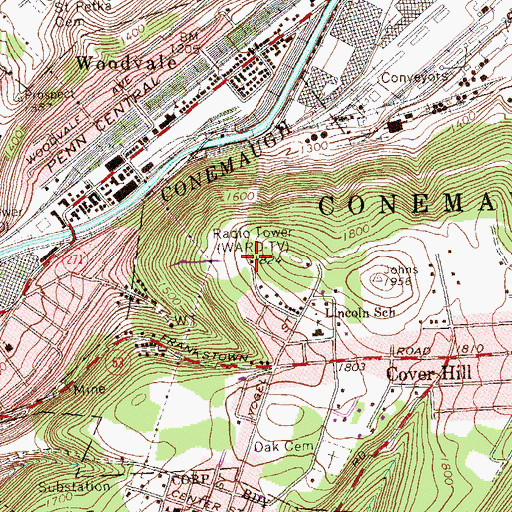 Topographic Map of WJNL-FM (Johnstown), PA
