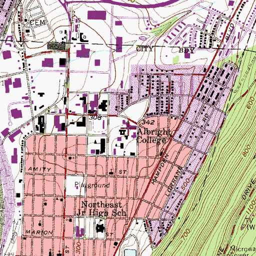 Topographic Map of WXAC-FM (Reading), PA