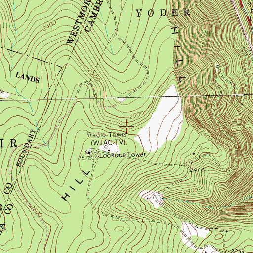 Topographic Map of WJAC-FM (Johnstown), PA