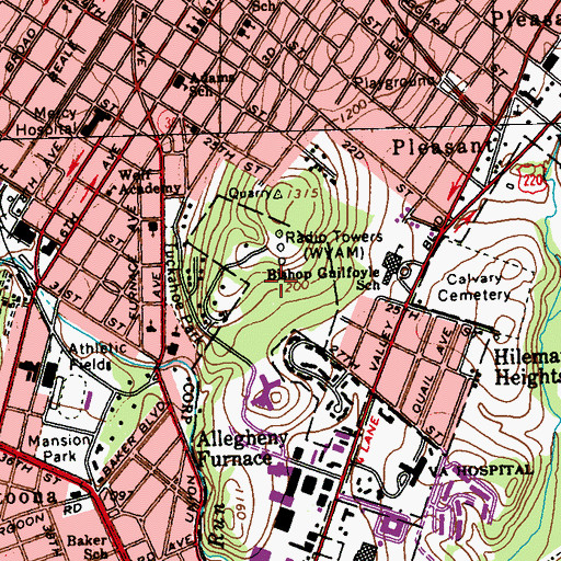Topographic Map of WPRR-FM (Altoona), PA