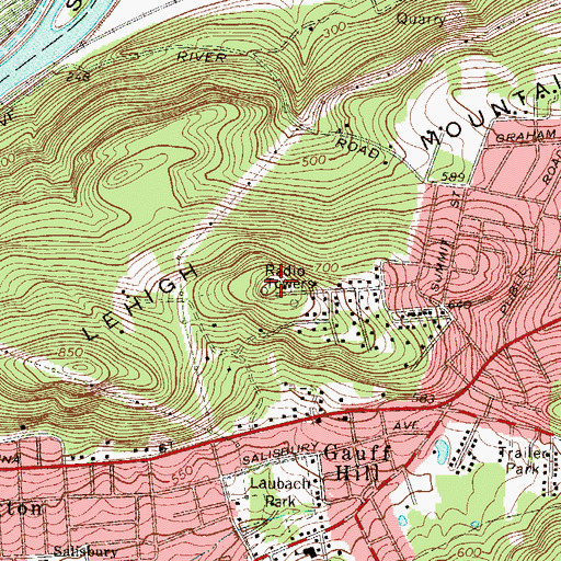 Topographic Map of WLEV-FM (Easton), PA