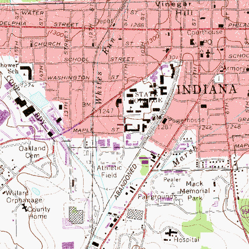 Topographic Map of WIUP-FM (Indiana), PA