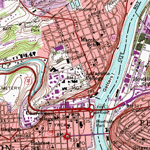 Topographic Map of WJRH-FM (Easton), PA