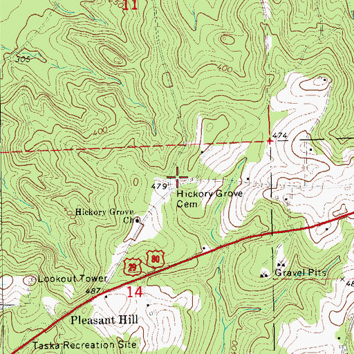 Topographic Map of Hickory Grove Cemetery, AL