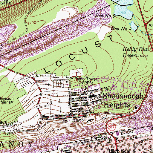 Topographic Map of WAVT-FM (Pottsville), PA