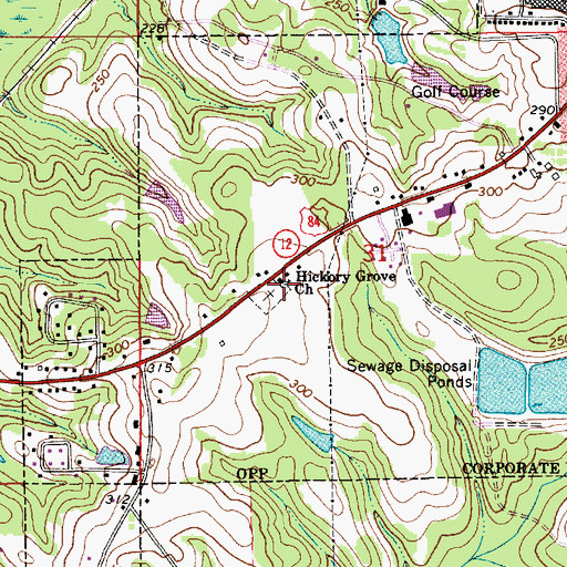 Topographic Map of Hickory Grove Church, AL