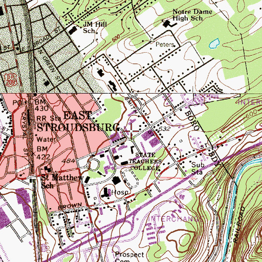 Topographic Map of WESS-FM (East Stroudsburgh), PA