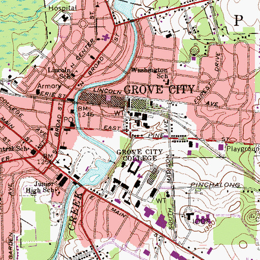 Topographic Map of WSAJ-FM (Grove City), PA