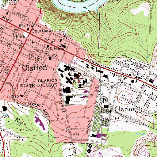 Topographic Map of WCUC-FM (Clarion), PA