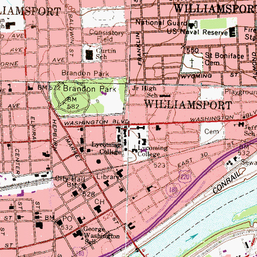Topographic Map of WRLC-FM (Williamsport), PA