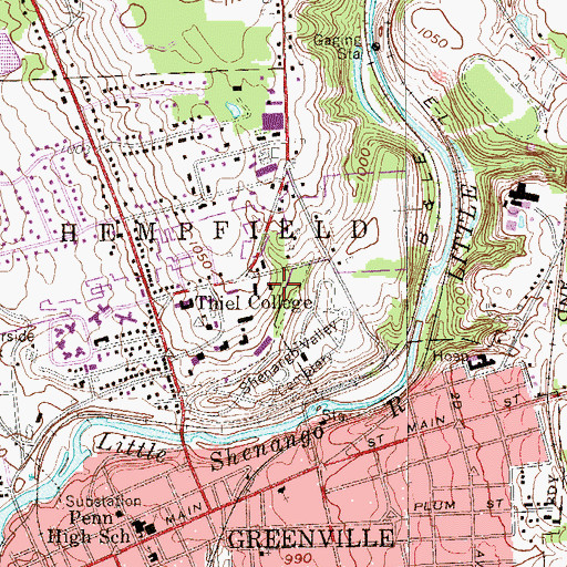 Topographic Map of WTGP-FM (Greenville), PA