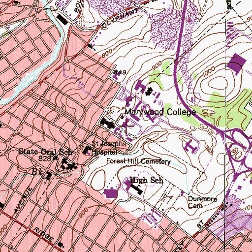 Topographic Map of WVMW-FM (Scranton), PA